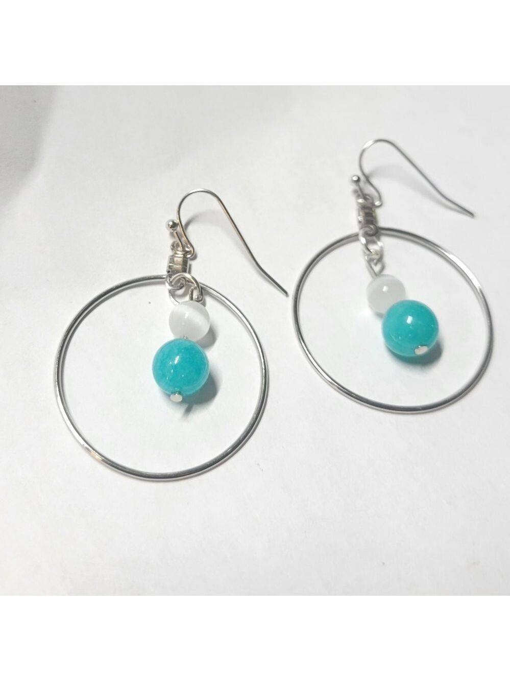 Amazonite Selenite Crystal Beaded Hoop Drop Earrings